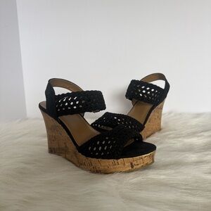 Maurices Black Woven Macrame Wedge Sandals Women’s Size 8 1/2